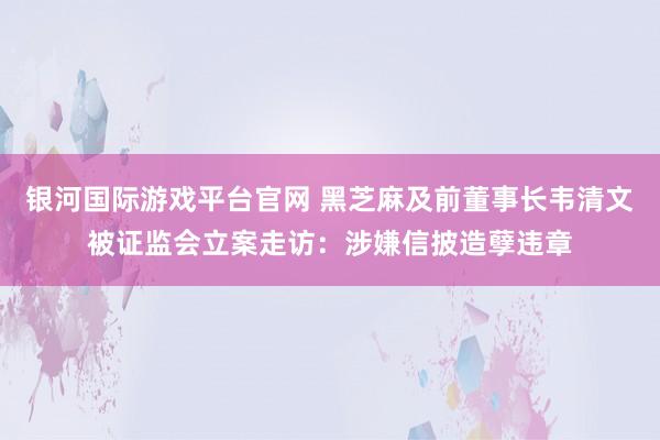 银河国际游戏平台官网 黑芝麻及前董事长韦清文被证监会立案走访：涉嫌信披造孽违章