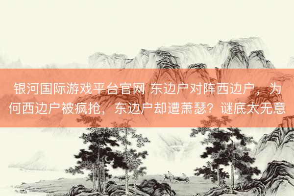 银河国际游戏平台官网 东边户对阵西边户，为何西边户被疯抢，东边户却遭萧瑟？谜底太无意
